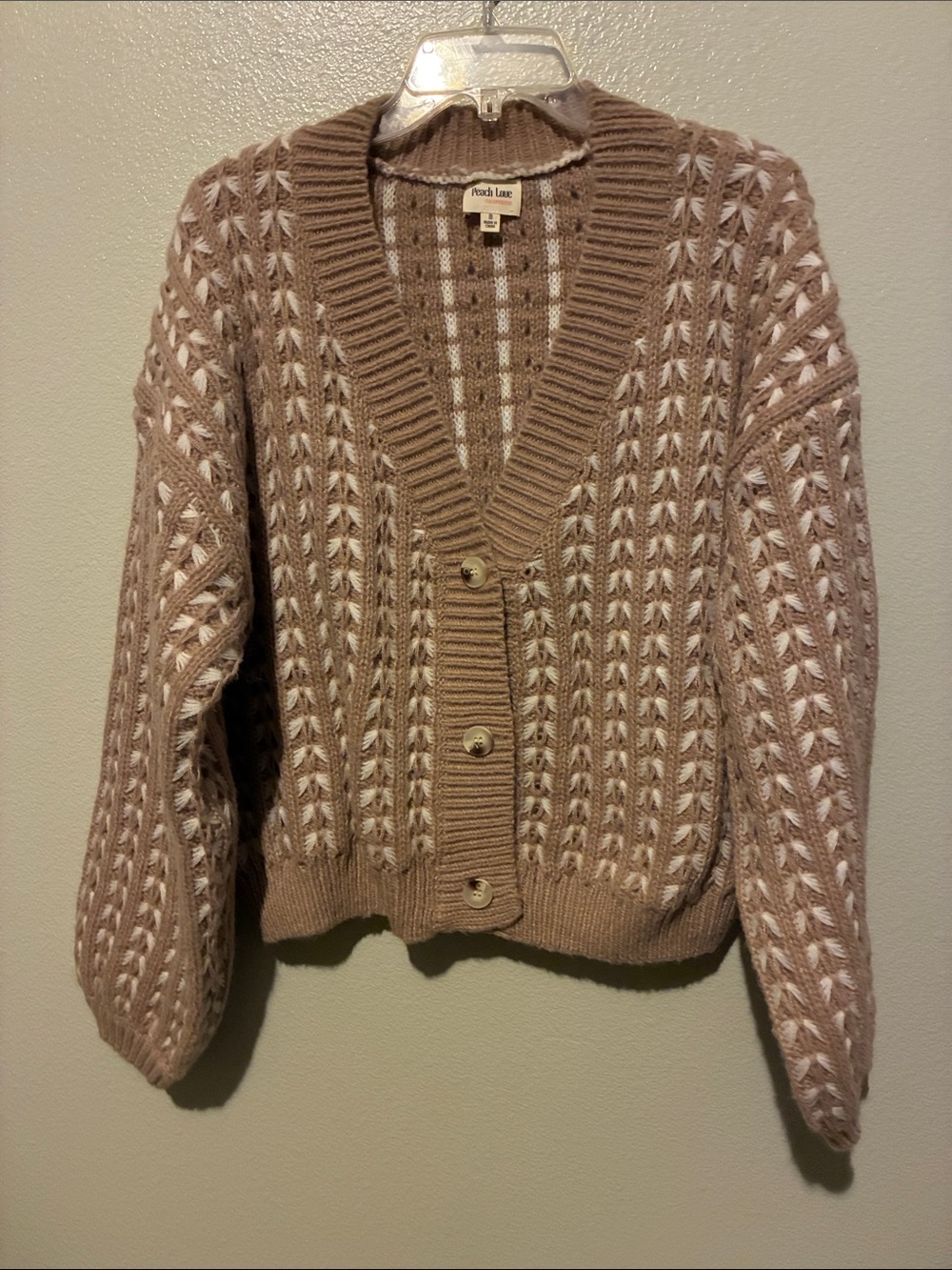 Peach Love California Taupe & Cream Knit Button-Up Cardigan